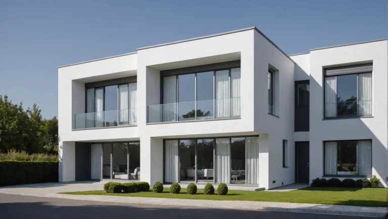haus graue fassade weiße fenster